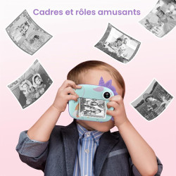 HiMont Appareil Photo Instantané Numérique avec Papier d'impression & Carte TF 32G, Caméra Vidéo avec Stylos Colorés pour Le Bri