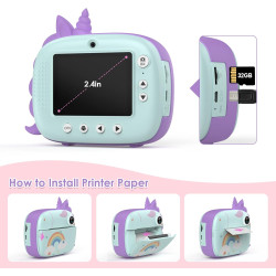 HiMont Appareil Photo Instantané Numérique avec Papier d'impression & Carte TF 32G, Caméra Vidéo avec Stylos Colorés pour Le Bri