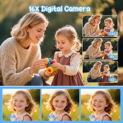 Appareil Photo Numérique 1080P 44MP Caméra Vlogging pour Enfants Ados, FHD Compact Portable avec Écran 2,4" Zoom 16X, Mini Camér