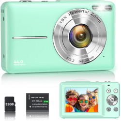 Appareil Photo Numérique 1080P 44MP Caméra Vlogging pour Enfants Ados, FHD Compact Portable avec Écran 2,4" Zoom 16X, Mini Camér