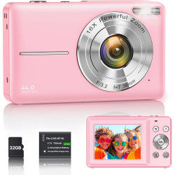 Appareil Photo Numérique 1080P 44MP Caméra Vlogging pour Enfants Ados, FHD Compact Portable avec Écran 2,4" Zoom 16X, Mini Camér