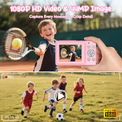 Appareil Photo Numérique 1080P 44MP Caméra Vlogging pour Enfants Ados, FHD Compact Portable avec Écran 2,4" Zoom 16X, Mini Camér