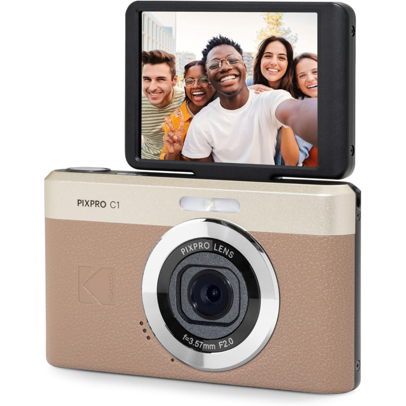 Kodak Pixpro C1 – Appareil Photo Numérique Ultra-Compact | 13MP BSI CMOS, Zoom 4X, Écran LCD 2.8", Flash LED, Batterie Intégrée 