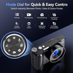 Appareil Photo Numérique 4K Digital: 56MP Appareils Numérique avec molette de Mode Écran Rabattable 180° - Camera pour Vlog avec