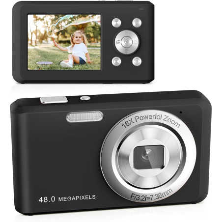 Appareil Photo Numérique, HD 1080P avec Carte Mémoire 32 Go, Appareil Photo 48 Mégapixels, écran LCD 2,4 Pouces, Zoom Numérique 