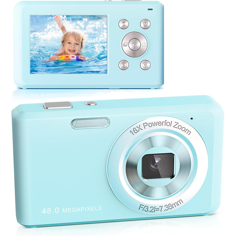 Appareil Photo Numérique, HD 1080P avec Carte Mémoire 32 Go, Appareil Photo 48 Mégapixels, écran LCD 2,4 Pouces, Zoom Numérique 