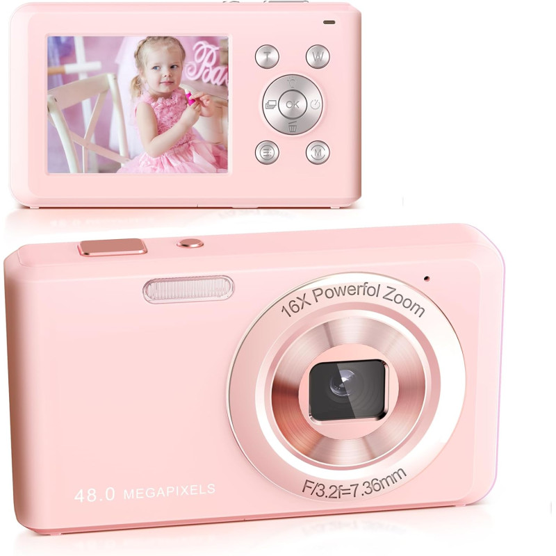 Appareil Photo Numérique, HD 1080P avec Carte Mémoire 32 Go, Appareil Photo 48 Mégapixels, écran LCD 2,4 Pouces, Zoom Numérique 