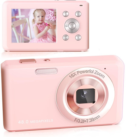 Appareil Photo Numérique, HD 1080P avec Carte Mémoire 32 Go, Appareil Photo 48 Mégapixels, écran LCD 2,4 Pouces, Zoom Numérique 