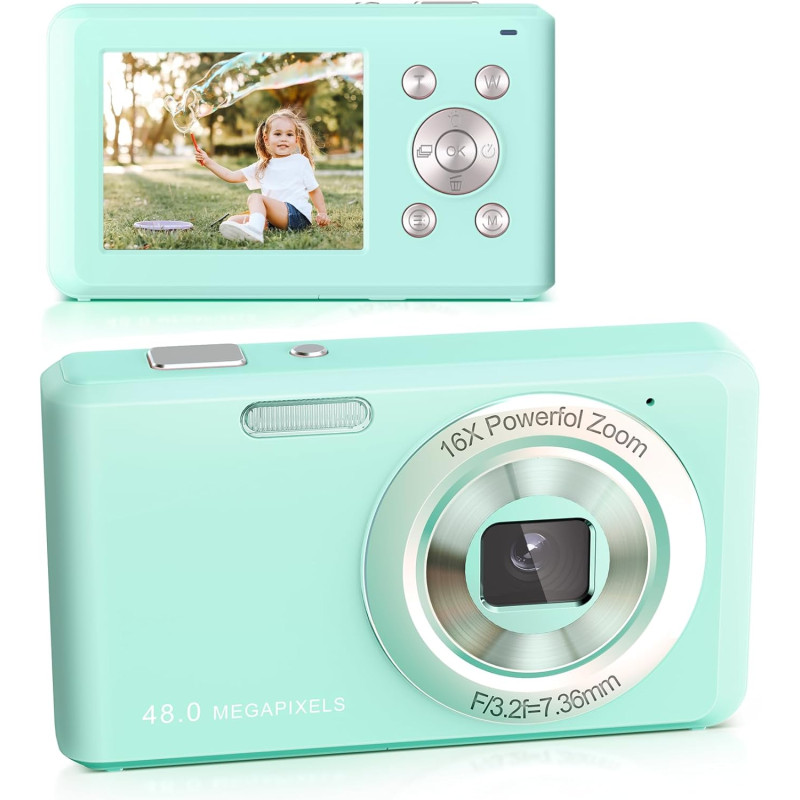 Appareil Photo Numérique, HD 1080P avec Carte Mémoire 32 Go, Appareil Photo 48 Mégapixels, écran LCD 2,4 Pouces, Zoom Numérique 