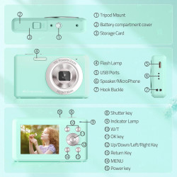 Appareil Photo Numérique, HD 1080P avec Carte Mémoire 32 Go, Appareil Photo 48 Mégapixels, écran LCD 2,4 Pouces, Zoom Numérique 