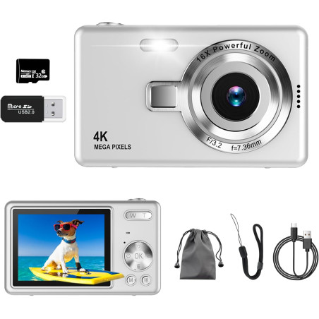 Appareil Photo numérique, autofocus UHD 4K 50 MP pour la Photographie avec Carte SD 32 Go, Zoom 16X, Anti-tremblement, Appareil 