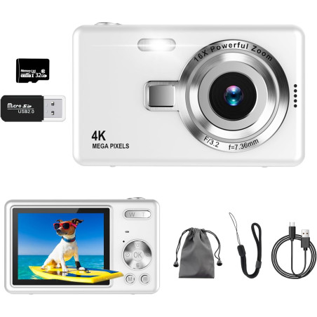 Appareil Photo numérique, autofocus UHD 4K 50 MP pour la Photographie avec Carte SD 32 Go, Zoom 16X, Anti-tremblement, Appareil 