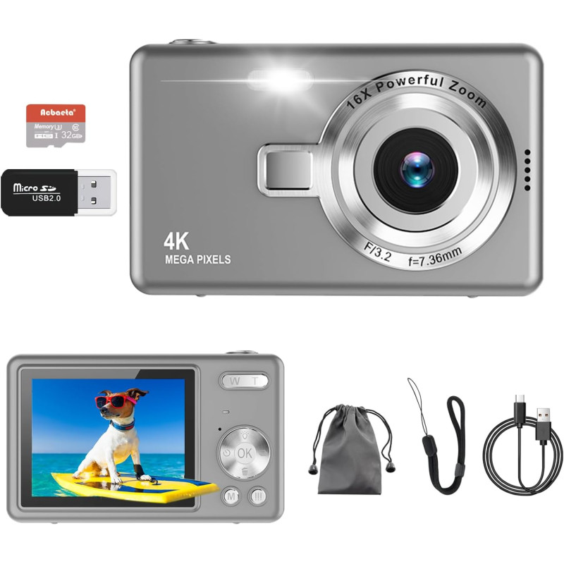 Appareil Photo numérique, autofocus UHD 4K 50 MP pour la Photographie avec Carte SD 32 Go, Zoom 16X, Anti-tremblement, Appareil 