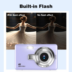 Appareil Photo Numérique, 4K Autofocus 50MP Appareil Photo Enfant, Zoom 16X, Flash, Anti-Shake, Appareils Photo Numériques Compa