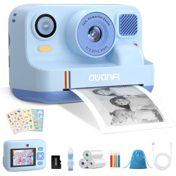 Appareil photo instantané enfant cadeau jouet fille garçon 3-12 ans, awanfi caméra numérique vidéo 1080p carte 32gb avec 3 roule