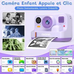 Appareil photo instantané enfant cadeau jouet fille garçon 3-12 ans, awanfi caméra numérique vidéo 1080p carte 32gb avec 3 roule