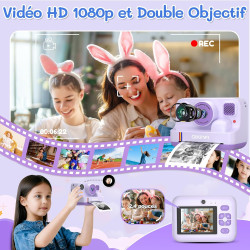 Appareil photo instantané enfant cadeau jouet fille garçon 3-12 ans, awanfi caméra numérique vidéo 1080p carte 32gb avec 3 roule