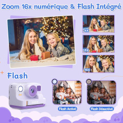 Appareil photo instantané enfant cadeau jouet fille garçon 3-12 ans, awanfi caméra numérique vidéo 1080p carte 32gb avec 3 roule