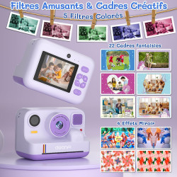 Appareil photo instantané enfant cadeau jouet fille garçon 3-12 ans, awanfi caméra numérique vidéo 1080p carte 32gb avec 3 roule