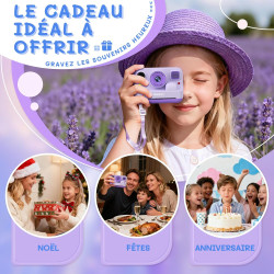 Appareil photo instantané enfant cadeau jouet fille garçon 3-12 ans, awanfi caméra numérique vidéo 1080p carte 32gb avec 3 roule