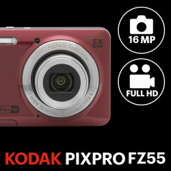 KODAK Pixpro FZ55 - Appareil Photo Numérique 16 Mégapixels, Zoom Optique 5X, Ecran LCD 2.7, Stabilisateur Optique, Full Vidéo HD