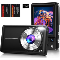 Appareil Photo Numérique 4K 64MP Appareil Photo Compact avec Double Caméra, Autofocus, Écran IPS 2,8", Zoom Numérique 16X, Anti-