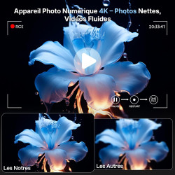 Appareil Photo Numérique 4K 64MP Appareil Photo Compact avec Double Caméra, Autofocus, Écran IPS 2,8", Zoom Numérique 16X, Anti-