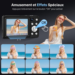 Appareil Photo Numérique 4K 64MP Appareil Photo Compact avec Double Caméra, Autofocus, Écran IPS 2,8", Zoom Numérique 16X, Anti-