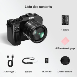 Appareil Photo Numérique, 5K 64MP Digital Camera avec Carte 64GB WiFi, Autofocus Appareil Photo Compact LCD Écran 3'' Selfie Cam