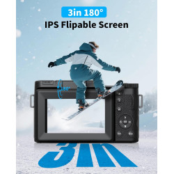 LONGYI 6K 75MP Appareil Photo Numérique Zoom Optique 8X & Trépied, Carte 64GB, Camera Vlog Écran Rabattable 180° Selfie, Lecteur