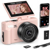 Longyi Appareil Photo Numérique, 5K 75MP Appareil Photo pour Vlogging avec WiFi, Carte de 64GB, Écran LCD de 3,0" Rotatif de 180