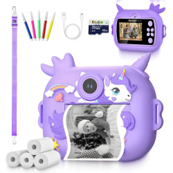 ETERNIUM Appareil Photo Instantané Enfant Licorne - Kit Créatif et Éducatif - Caméra Numérique 1080P Antichoc - 4 Rouleaux d'imp