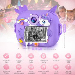 ETERNIUM Appareil Photo Instantané Enfant Licorne - Kit Créatif et Éducatif - Caméra Numérique 1080P Antichoc - 4 Rouleaux d'imp