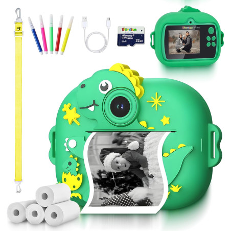 ETERNIUM Appareil Photo Instantané Enfant Dinosuare - Kit Créatif et Éducatif - Caméra Numérique 1080P Antichoc - 4 Rouleaux d'i