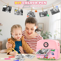 CNAPXAIA Appareil Photo Instantané Enfant, 2,4" Appareil Photo Numérique avec Imprimante sans Encre & Carte 32GB, Mini Caméra En