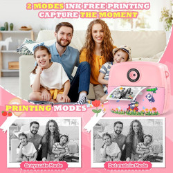 CNAPXAIA Appareil Photo Instantané Enfant, 2,4" Appareil Photo Numérique avec Imprimante sans Encre & Carte 32GB, Mini Caméra En