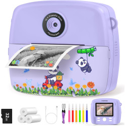 CNAPXAIA Appareil Photo Instantané Enfants, 2.4" Écran Appareil Photo Enfants avec Papier d'impression et Carte 32GB, Jouet Cade
