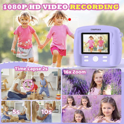 CNAPXAIA Appareil Photo Instantané Enfants, 2.4" Écran Appareil Photo Enfants avec Papier d'impression et Carte 32GB, Jouet Cade