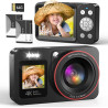 Appareil Photo Numérique 4K 64MP Digital Camera 18X Zoom Numérique Appareil Photo Compact Portable avec 2 Écran, 2 Batteries Car