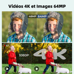 Appareil Photo Numérique 4K 64MP Digital Camera 18X Zoom Numérique Appareil Photo Compact Portable avec 2 Écran, 2 Batteries Car