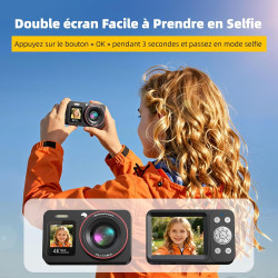 Appareil Photo Numérique 4K 64MP Digital Camera 18X Zoom Numérique Appareil Photo Compact Portable avec 2 Écran, 2 Batteries Car