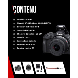 Canon eos r100 appareil photo avec objectif rf-s 18-45mm f4.5-6.3 is stm, appareil photo hybride aps-c, autofocus cmos dual pixe