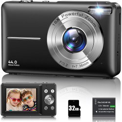 Appareil Photo Numérique 1080P Appareil Photo 44 MP Appareil Photo Compact Portable avec Écran LCD 2,4", Zoom Numérique 16X, Car