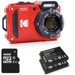 KODAK Pixpro Pack WPZ2 + 2 Batteries + 1 Carte SD - Appareil Photo Numérique Compact 16M Pixels, Etanche à 15m, Anti-Choc, Video