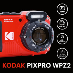 KODAK Pixpro Pack WPZ2 + 2 Batteries + 1 Carte SD - Appareil Photo Numérique Compact 16M Pixels, Etanche à 15m, Anti-Choc, Video