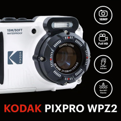 KODAK Pixpro WPZ2 - Appareil Photo Numérique Compact 16M Pixels, étanche à 15m, Anti-Choc, Video 720p, Ecran LCD 2,7 - Batterie 