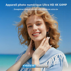 Appareil Photo Numérique avec WiFi, 4K 64MP Autofocus Camera Vlog 16X Digital Zoom à Écran Rabattable à 180° Appareils Photo Com