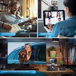 Appareil Photo Numérique avec WiFi, 4K 64MP Autofocus Camera Vlog 16X Digital Zoom à Écran Rabattable à 180° Appareils Photo Com