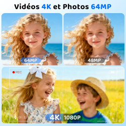 CHAKEYAKE Appareil Photo Numérique, 4K 64MP Appareil Photo, Carte 32 Go, écran LCD 2,4", Zoom Numérique 18x, Autofocus, Portable