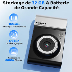 CHAKEYAKE Appareil Photo Numérique, 4K 64MP Appareil Photo, Carte 32 Go, écran LCD 2,4", Zoom Numérique 18x, Autofocus, Portable